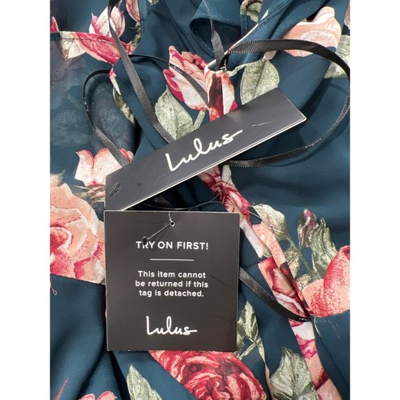 Lulus Secret Romance Floral Print High-Low Maxi Dress Womens S Dark Green NEW - Picture 6 of 11